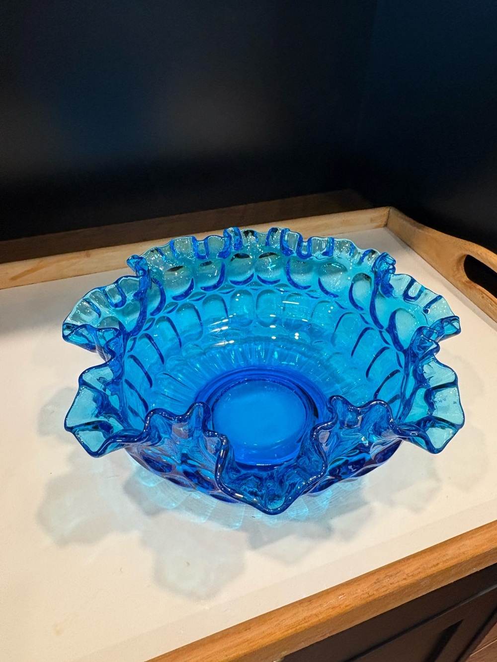 💙 Vibrant Colonial Blue Thumbprint Fenton Glass Bowl